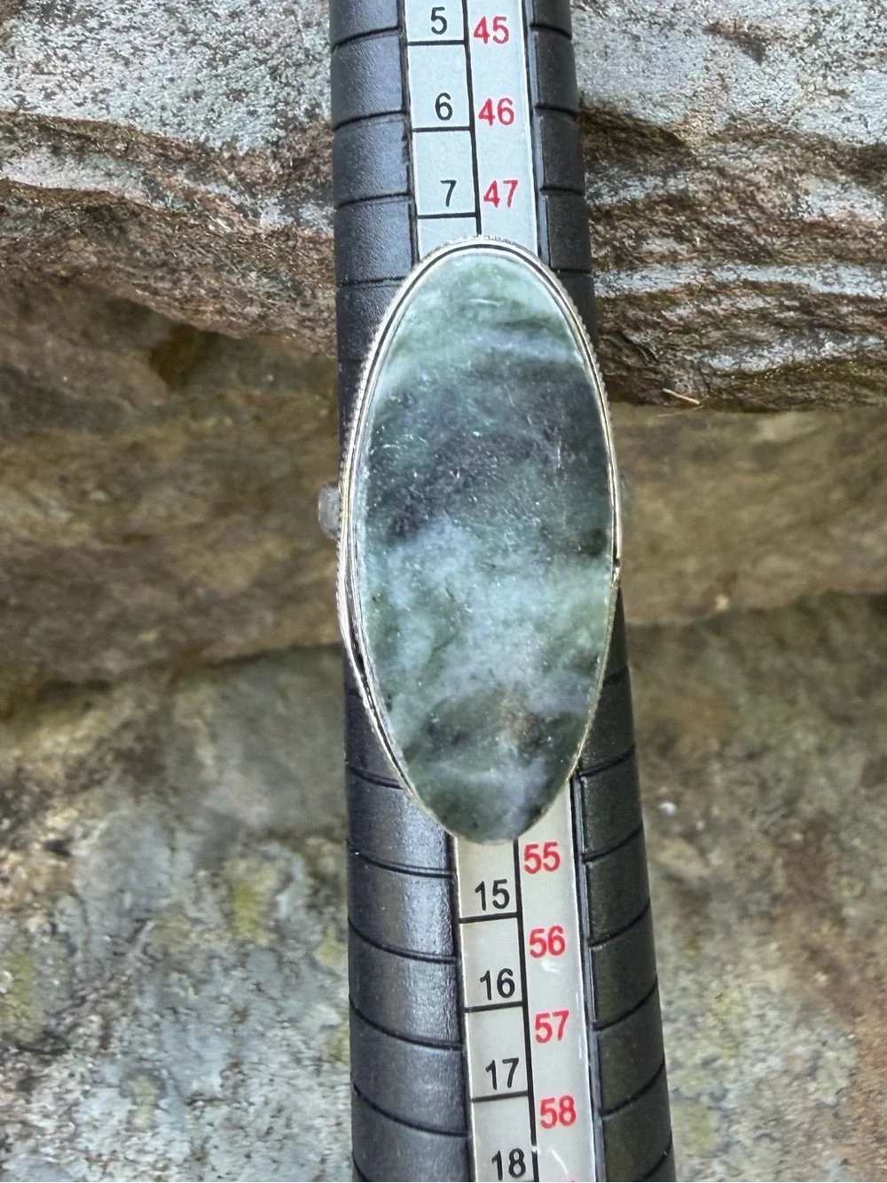 Genuine Moss Agate Green Stone Silver Ring 5.5